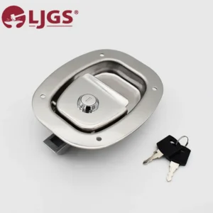 Oval silver recessed latch lock with a keyhole, accompanied by a pair of keys, set against a white background. LJGS logo featured in the top corner. Product Name: 200-5.