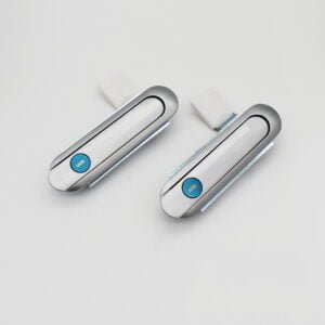The AB402-1 (1) product features two oval-shaped silver handles with eye-catching blue button accents set against a clean white background.