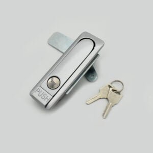 A silver push lock, equipped with two keys on a keyring, beautifully featured in product DSC_1219.