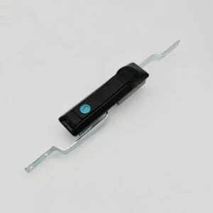 The DSC_2138 features an elegant black and silver latch handle with a vibrant blue lock button, beautifully presented against a simple white background.