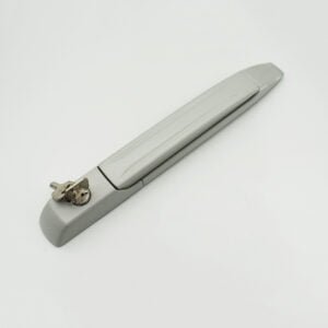 Featuring an integrated key lock and two keys, this product consists of a silver car door handle. It is displayed against a plain white background and is titled "DSC_2173.