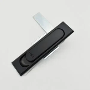 The DSC_2176, a sleek black flush sliding door pull handle featuring a brushed metal mounting plate elegantly inscribed with "PULL," adds a touch of sophistication by seamlessly blending function and style.