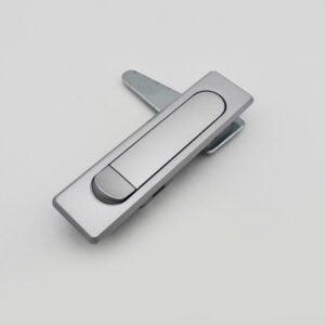 The MS504-2 (2) silver metal cabinet latch lock is designed with a rectangular shape and a rotating handle, beautifully showcased on a white background.