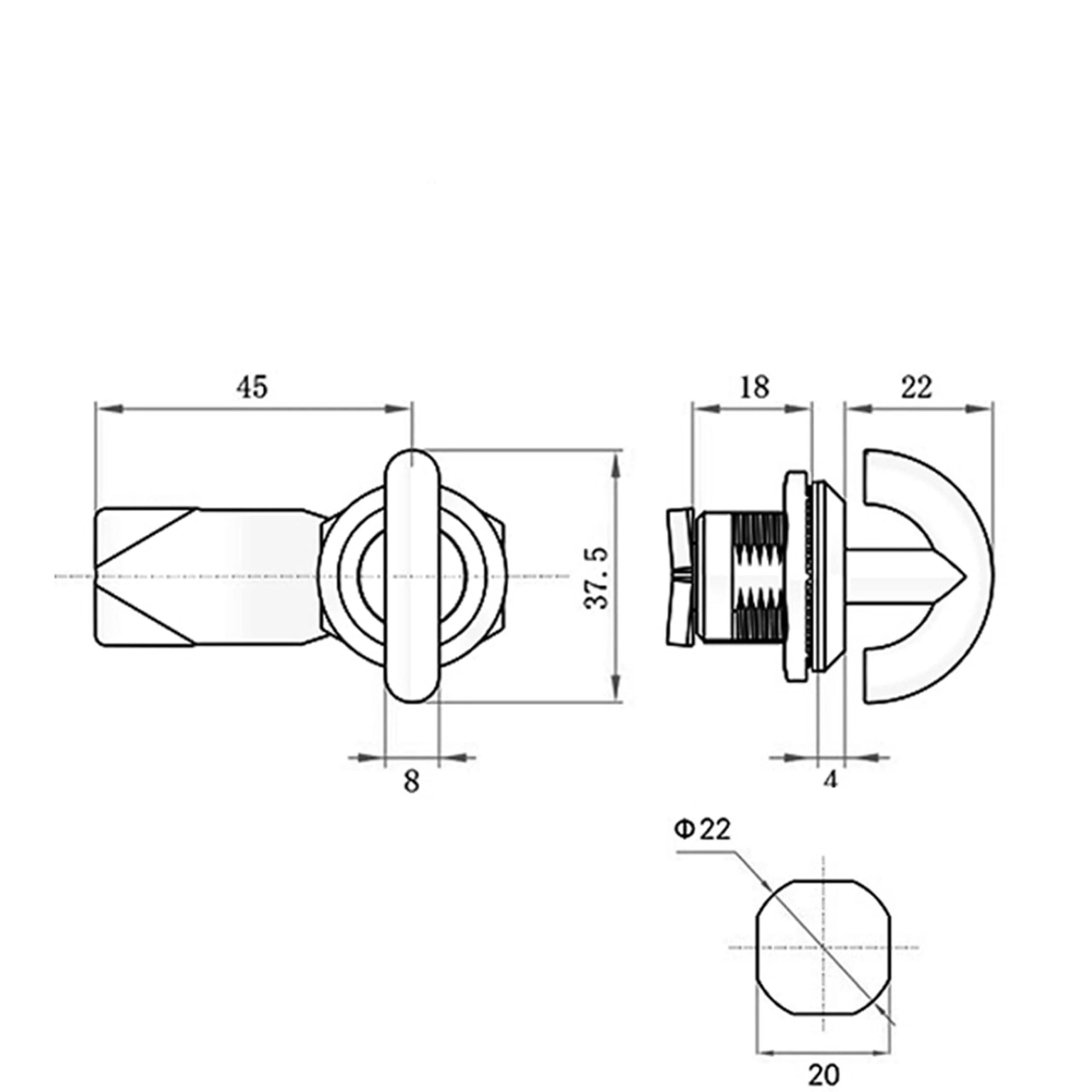 Technical diagram of an MS706 (7) cam lock, featuring front and side views with measurements in millimeters.