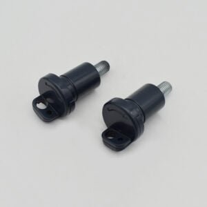 Two stylish black cylindrical door stops, model MS707-3, featuring screw threads, are displayed on a plain backdrop.