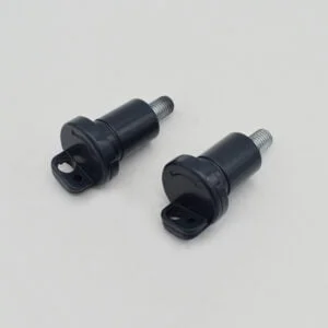 Two stylish black cylindrical door stops, model MS707-3, featuring screw threads, are displayed on a plain backdrop.