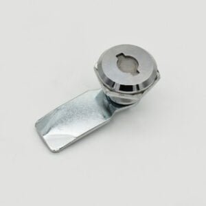 Detailed view of the MS722 metal cam lock featuring a flat latch set against a white background.