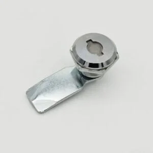 Detailed view of the MS722 metal cam lock featuring a flat latch set against a white background.