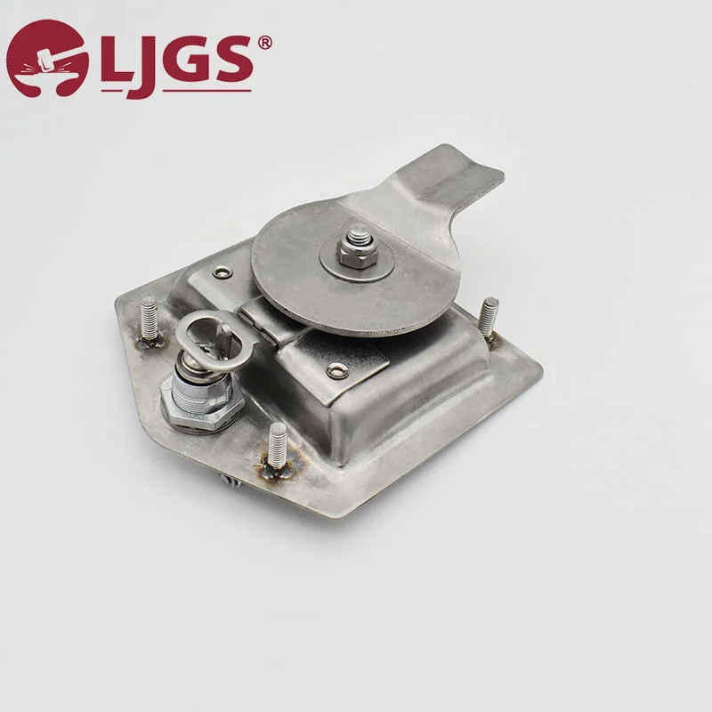 The MS857-MS857-M (4) metal latch mechanism rests on a plain background, subtly displaying the LJGS logo in the corner.