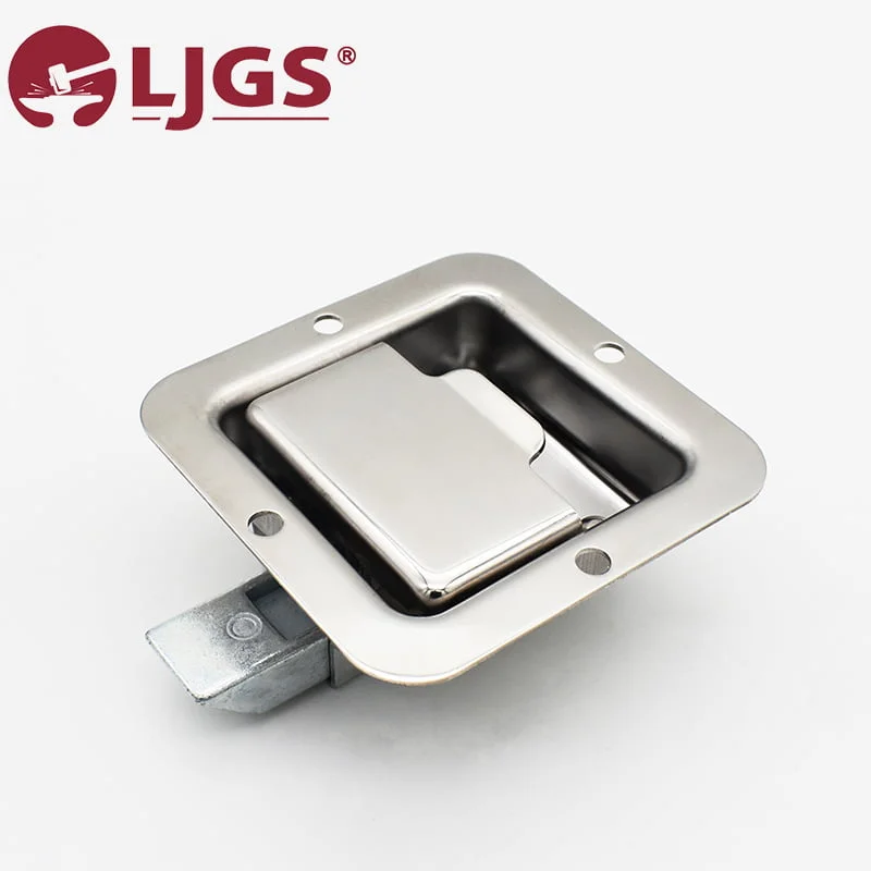 MS866-28-28A (5) rectangular metallic recessed pull handle with a rotating latch, featuring the LJGS logo in the top left corner.