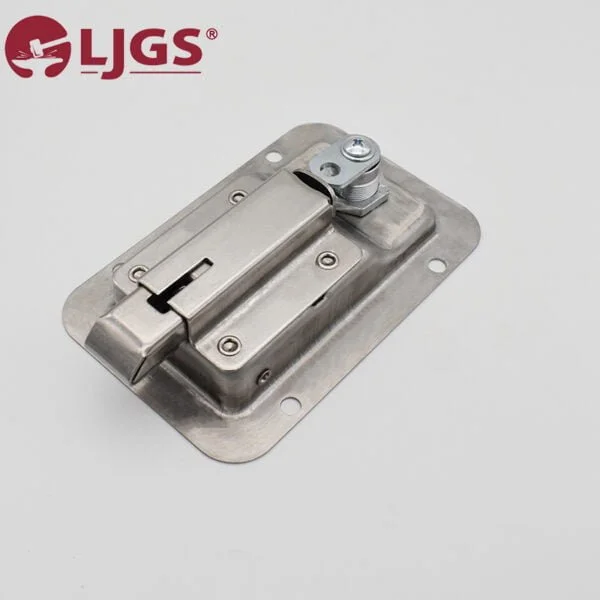 Rectangular metal latch with a bolt, featuring a small lock mechanism, mounted on a flat base, known as model MS866-7-(7A)-(7-1P） (7).