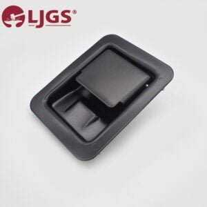A rectangular black recessed handle, identified as product a275c56c-96eb-4408-85f4-cc53482a1bb7, is featured on a light background with the LJGS logo in the top left corner.