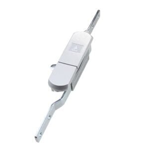 A "2" silver, rectangular metal latch lock features two extending arms and a sleek zinc alloy panel, displayed against a plain white background.