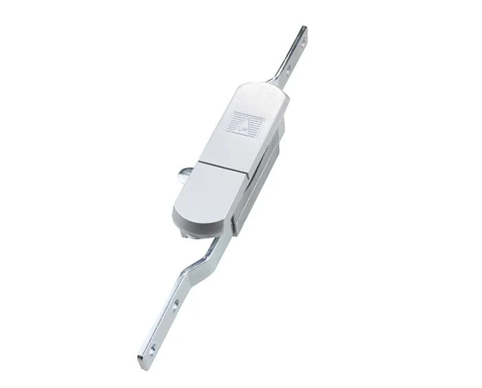 A "2" silver, rectangular metal latch lock features two extending arms and a sleek zinc alloy panel, displayed against a plain white background.