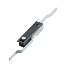 Mechanical latch handle in black and silver, designed with an extended zinc alloy rod on both sides, featuring the MS731 control lock for secure fastening.