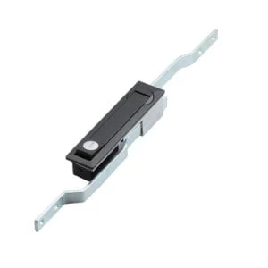 Mechanical latch handle in black and silver, designed with an extended zinc alloy rod on both sides, featuring the MS731 control lock for secure fastening.