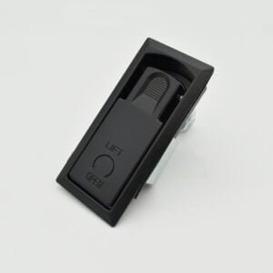 The product b3076c08-4998-4342-a375-c6fe24fe396a is a black rectangular latch with "LIFT" and "OPEN" text printed against a plain white background.