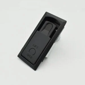 The product b3076c08-4998-4342-a375-c6fe24fe396a is a black rectangular latch with "LIFT" and "OPEN" text printed against a plain white background.