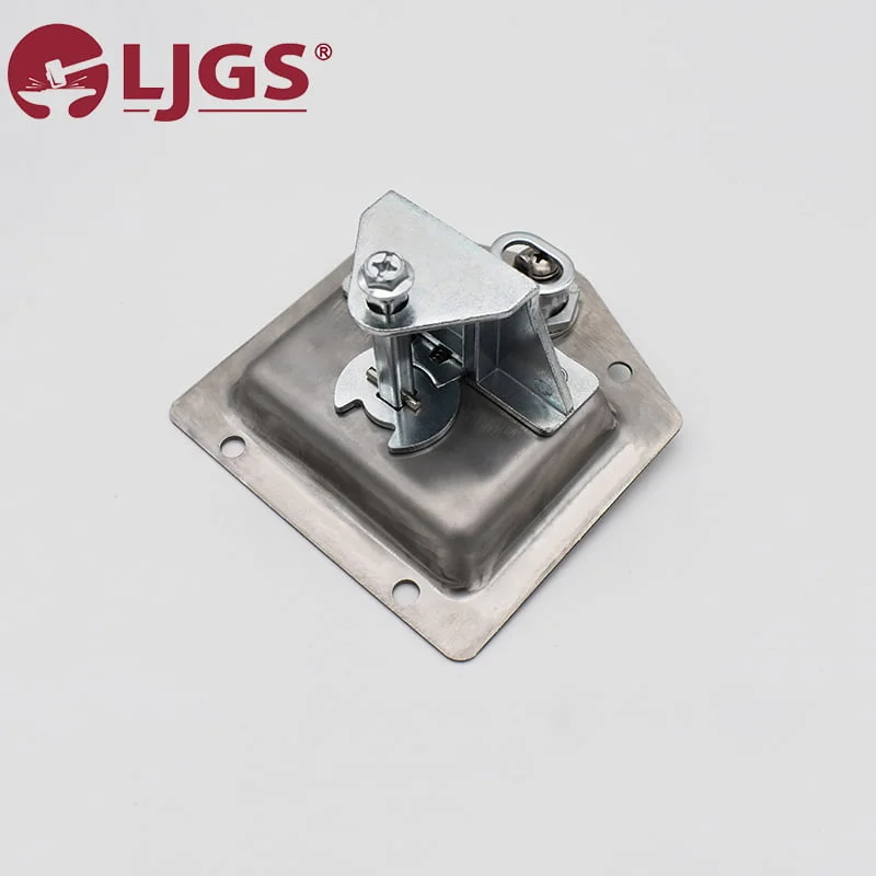 7a07d35e-9a8b-436a-98aa-5f02009d406e metal hinge mechanism displayed on a square mounting plate, featuring the red LJGS logo in the top left corner.