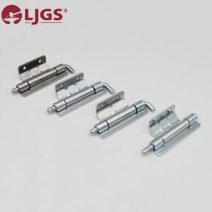 Four CL248 (8) hinges are arranged on a white surface, crafted from either carbon steel or stainless steel, each showcasing unique angles and designs.