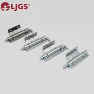 Four CL248 (8) hinges are arranged on a white surface, crafted from either carbon steel or stainless steel, each showcasing unique angles and designs.