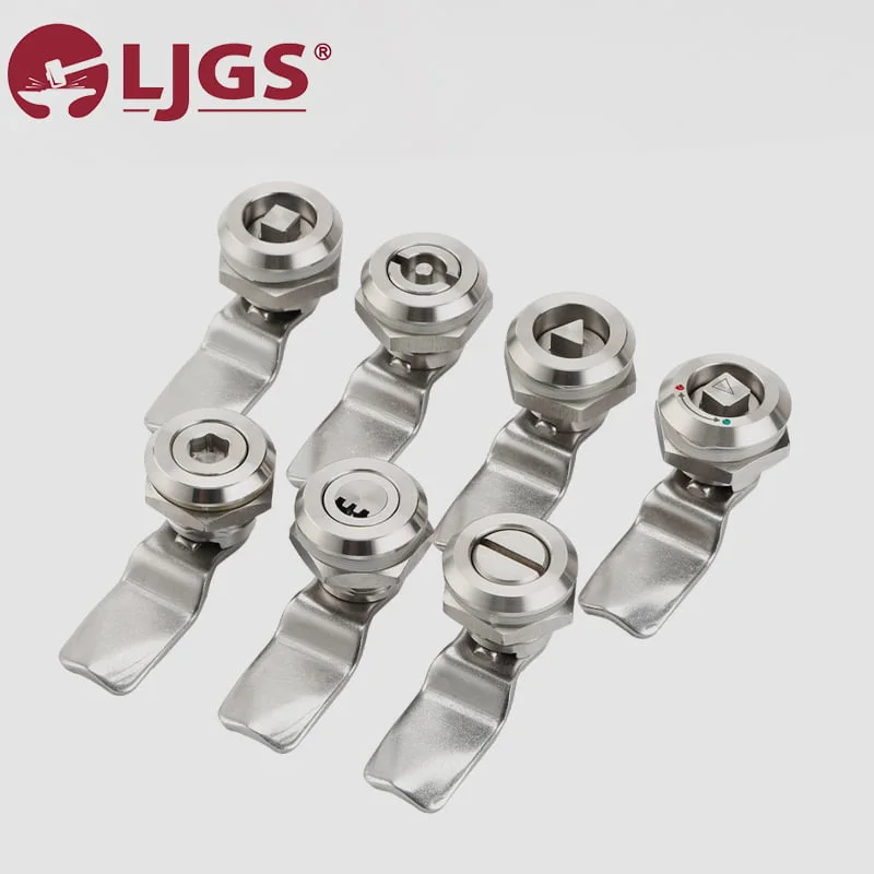 Six MS705 (9) metal cam locks with various keyhole designs arranged in two rows on a white background. Logo in the top left corner.