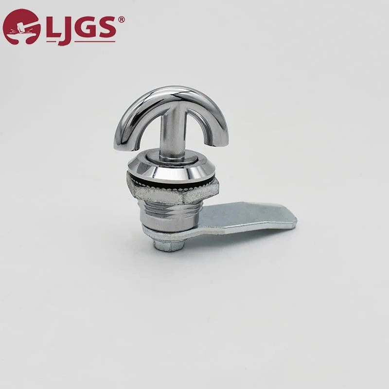 A chrome-plated MS706 (8) cam lock, featuring an L-shaped lever and a top rotating mechanism, branded with the LJGS logo in the corner.