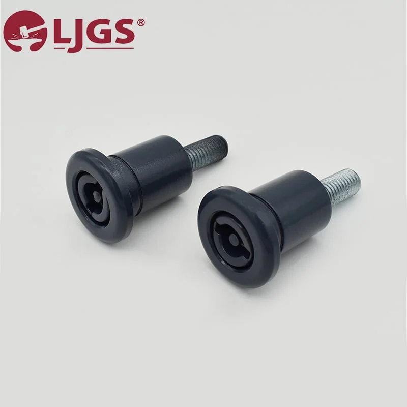 Two MS707-2 black threaded door stoppers on a plain background with the LJGS logo in the corner.